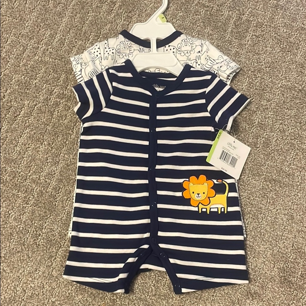 Little Me Blue and White Bodysuits with Striped and Lace Details